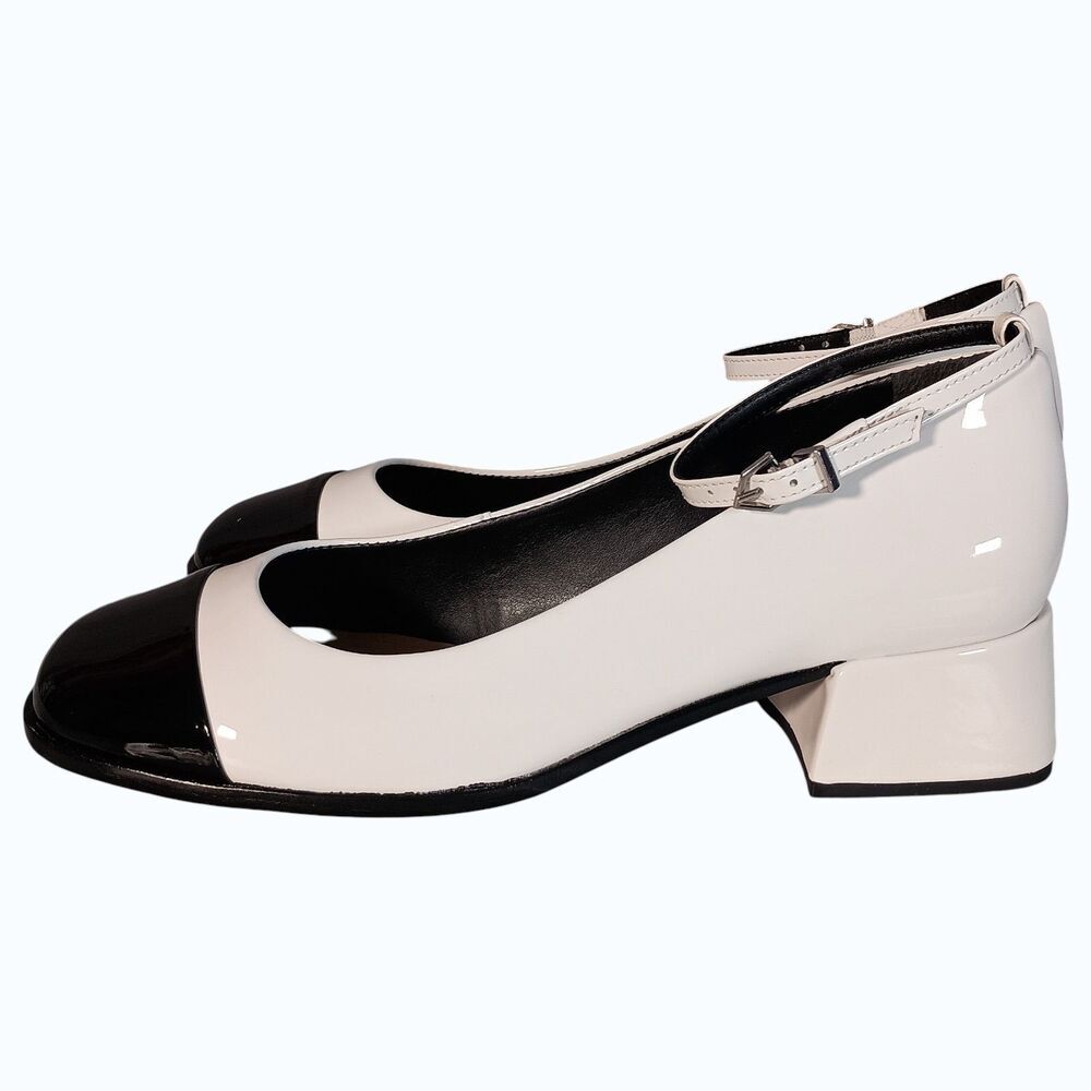 Schultz  Dorothy Shoes Womens 8 Black White Leather Cap Toe Ankle Strap - Picture 8 of 11